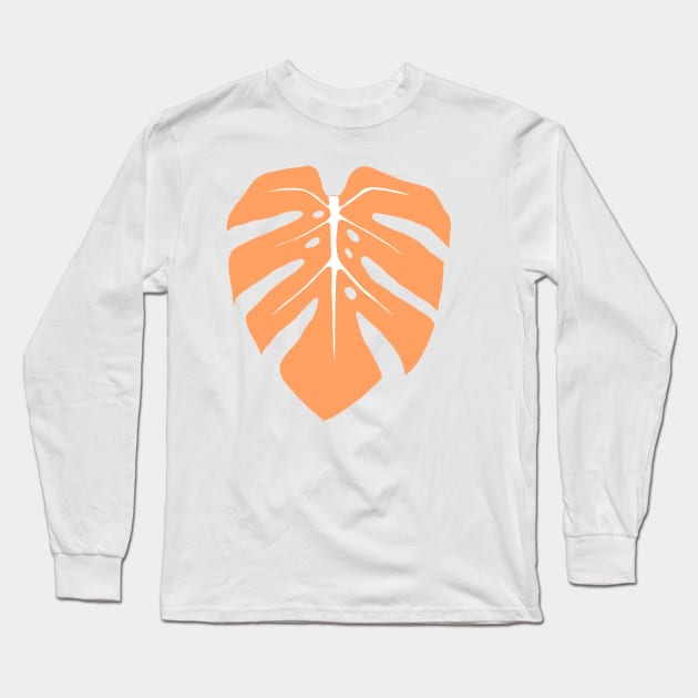 Peach Monstera Leaf Long Sleeve T-Shirt by ally1021